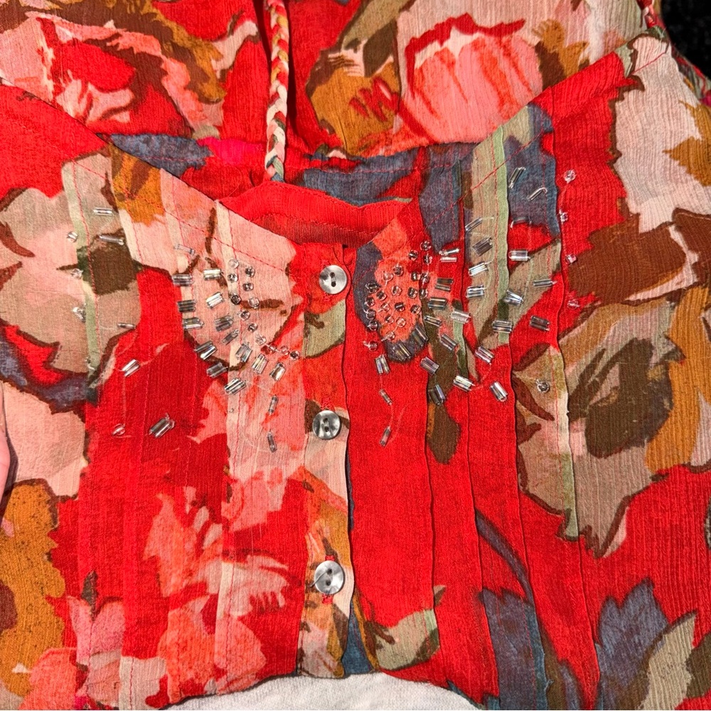 Abercrombie & Fitch Floral Cami Red Pink Button Front Spaghetti Strap Top S - Picture 12 of 12